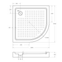 Поддон акриловый, радиальный, R-550 TRAY-A-R-100-550-15-W0 1000x1000x150 Cezares